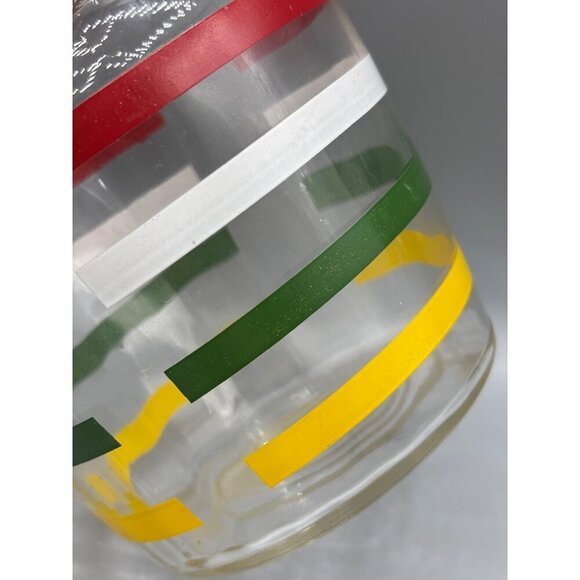 Vtg Glass Juice Pitcher Carafe With Colorful Stripes - Picture 3 of 5